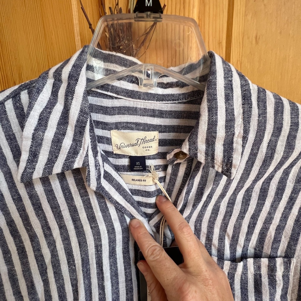 Blue and white stripe linen oversized shirt.